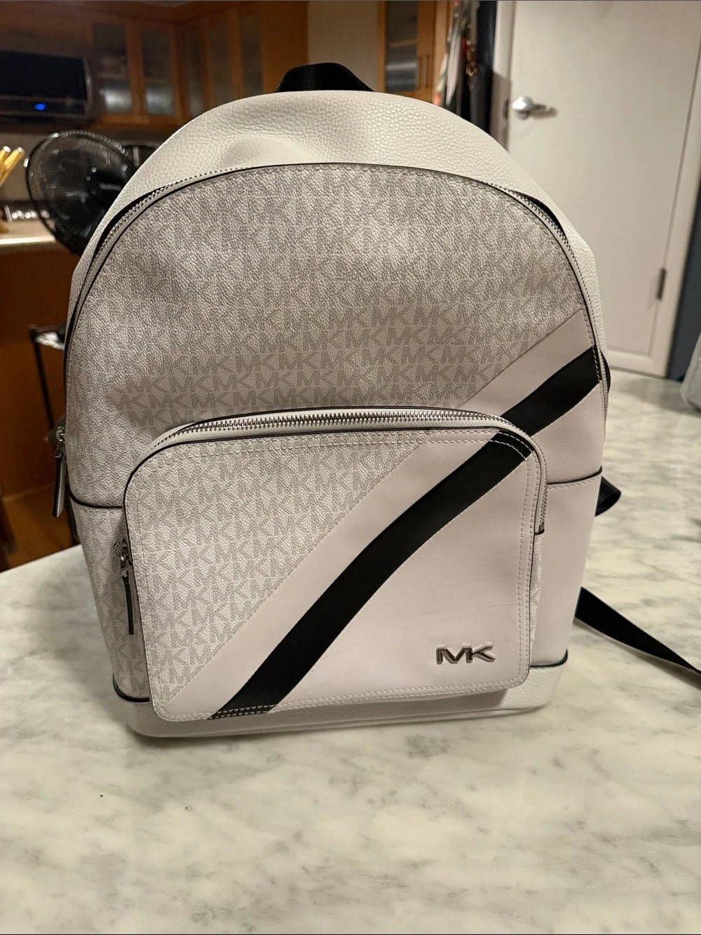 Michael Kors Cooper Commuter Backpack White Black MK Logo Laptop Travel Bag